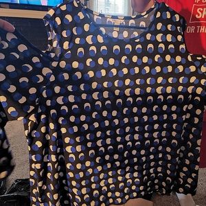 Blouse  blue black and white polka dot cold shoulder shirt size 18/20